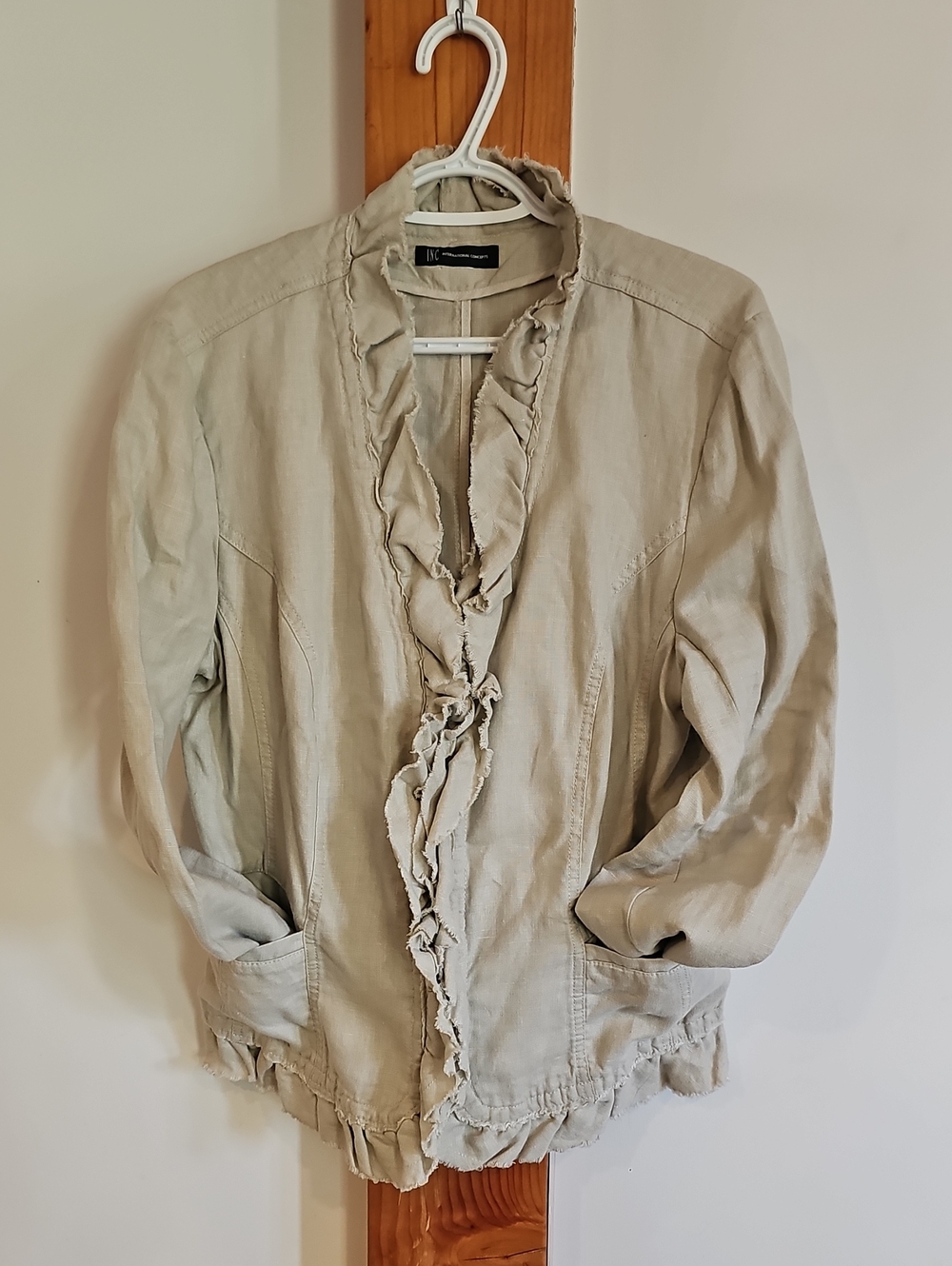 Inc International Conceprs Linen Ruffle Blazer